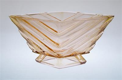 Art - Deco žardiniéra z ručně lisovaného rosalinového skla