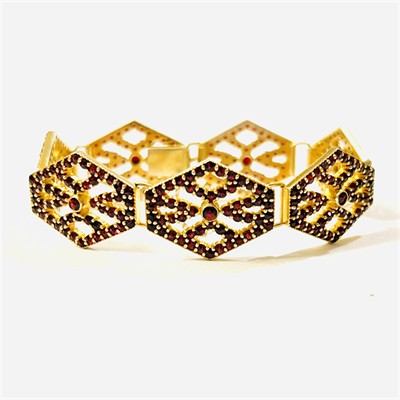 Stříbrný zlacený článkový náramek s českými granáty