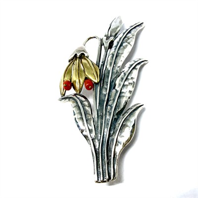 Stříbrná Art deco brož  - květina