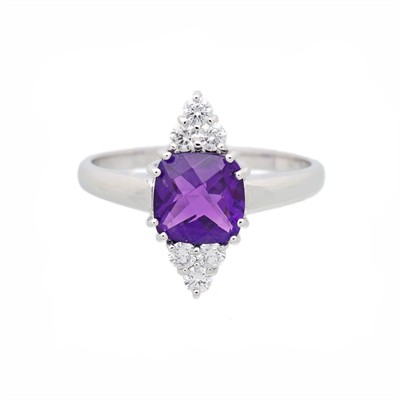 Zlatý prsten s přírodním ametystem a brilianty + certifikát