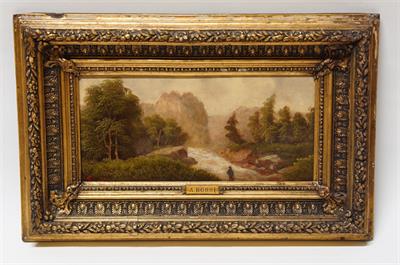 Romantická krajinka s figurální stafáží 19. stol.  A. BOSSI