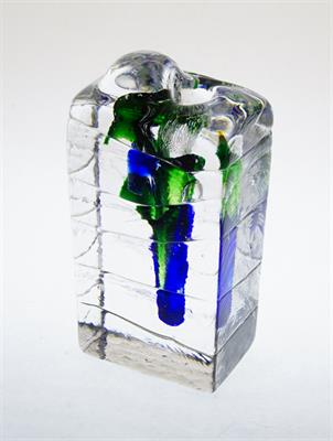 Bloček skla - vázička s barevnou zataveninou Václav HANUŠ