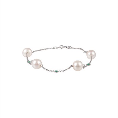 Zlatý náramek s malými přírodními smaragdy a perlami