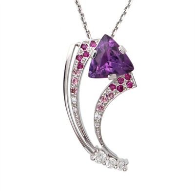 Zlatý přívěsek s diamanty, rubíny, ametystem, turmalínem