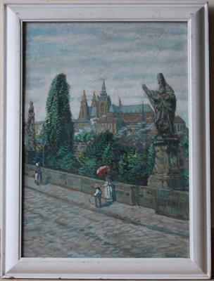 Josef Tomáš Blažek - Na Karlově mostě - Olej