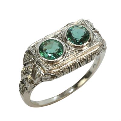 Zlatý Art deco prsten se smaragdy a diamanty