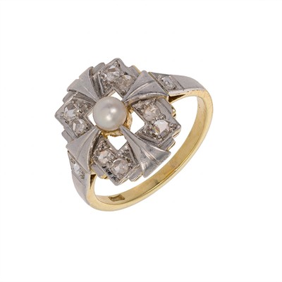 Zlatý prsten Art Deco s přírodními routy a perlou