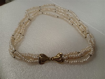 Víceřadý náhrdelník říční perly stříbrná mašle