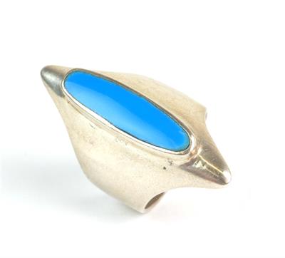 Designový střírný prsten s modrým smaltem