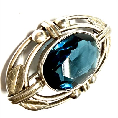 Stříbrná brož s petrolejovým kamenem - TeKa