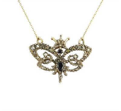 Zlatý náhrdelník se safíry a routami - motýl