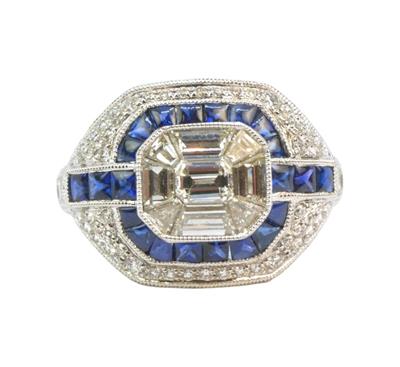 Zlatý prsten se safíry a brilianty