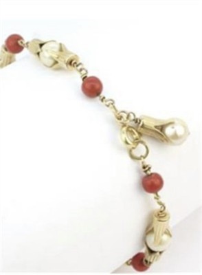 Zlatý náramek  s korály a perlami