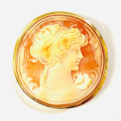 Zlatá brož/přívěšek s kamejí "poprsí dívky"