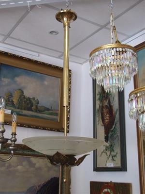 Lustr s listy,mosaz a sklo 1930