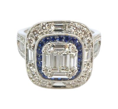 Zlatý prsten se safíry a brilianty