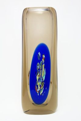 Netypická váza z topasového skla s Millefiori - M. KLINGER, ŽBS