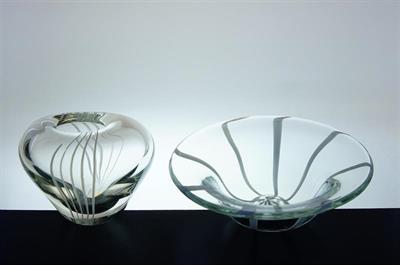 Souprava hutní sklo s proužky Jan KOTÍK sklárna Škrdlovice