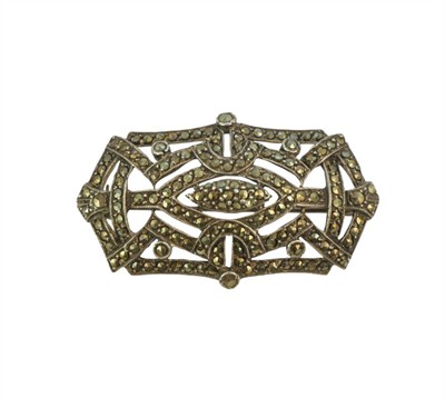 Stříbrná art deco brož s markazity