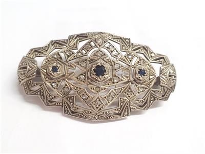 Stříbrná brož se safíry a dia routami