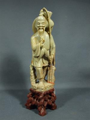 Socha mudrce-rybáře,řezba ,mastek,výška 35cm