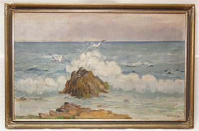 Mořský příboj s útesem - Václav SOUČEK 1930 olejomalba