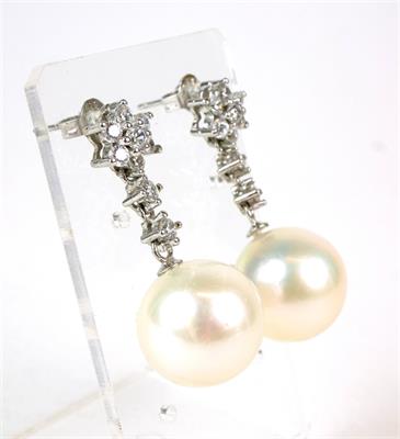 Visací náušnice s perlami a syntetickými kameny