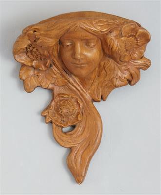 Muchovská secese, závěsný reliéf - pálená patinovaná sádra