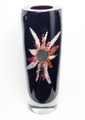 Velmi masivní váza zatavený květinový dekor Jaromír ŠPAČEK