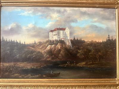 zámek Orlík, romantická malba sign Muller, 19 stol.