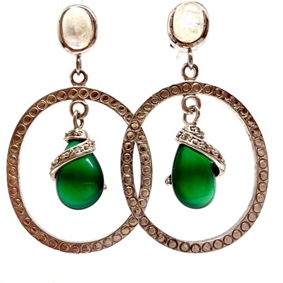 Stříbrné náušnice s měsíčním kamenem a chalcedonem