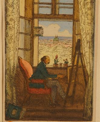 Mistr Mánes při práci - Arno NAUMAN, barevná litografie