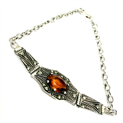 Stříbrný Art deco náramek s madeira citrínem