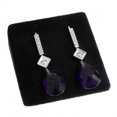 Zlaté náušnice s brilianty a ametysty