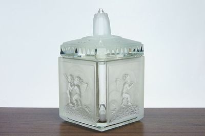 Jedinečná dóza s Putti - broušené a matované sklo, styl ART - DECO