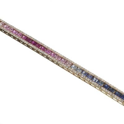 Zlatý náramek s brilianty a barevnými safíry