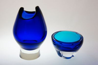 Váza a miska - barva Večerní modř, Milan METELÁK  sklárna Harrachov