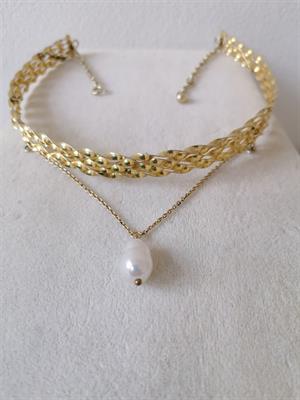 Stříbrný náhrdelník s perlou - choker