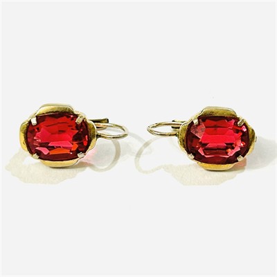 Stříbrné zlacené art-deco náušnice s červenými kameny