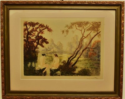 Rozmluva u jezírka, sign. nezjištěna