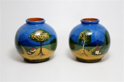 Secesní párové vázičky motiv Středohoří J. STRNACT Teplice