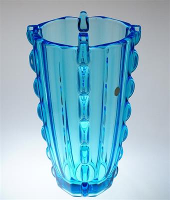Akvamarínové sklo váza styl ART - DECO sklárna Josef INWALD