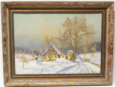 Zasněžené roubenky v horách - Ferdinand TÁSLER olejomalba