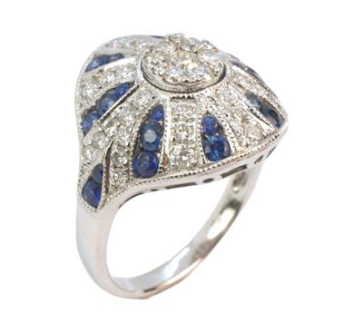 Zlatý prsten se safíry a brilianty