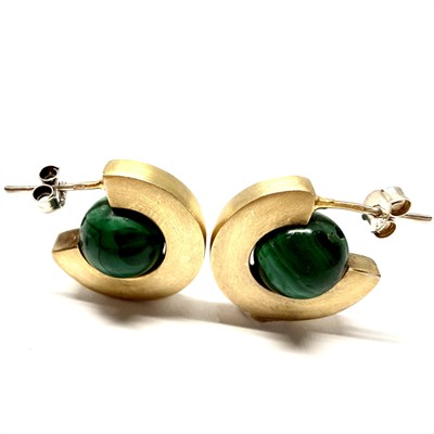 Originální stříbrné zlacené náušnice s malachytem