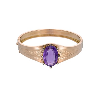 Zlatý starožitný náramek s přírodním ametystem  a perličkam