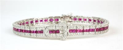 Zlatý náramek s brilianty a rubíny