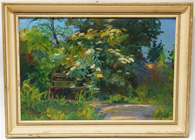 Zahradní zákoutí s jezírkem - Bohuslav VANÍČEK olejomalba