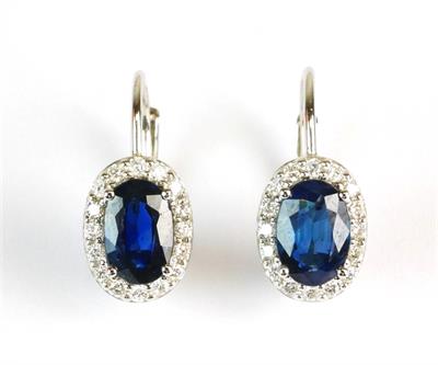 Zlaté náušnice s diamanty a safíry