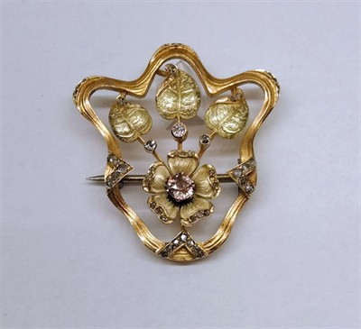 Zlatá secesní brož s diamanty